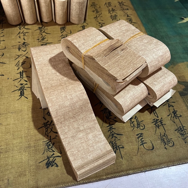 处理500张边角料5.5x34cm七分熟仿古竹编纹