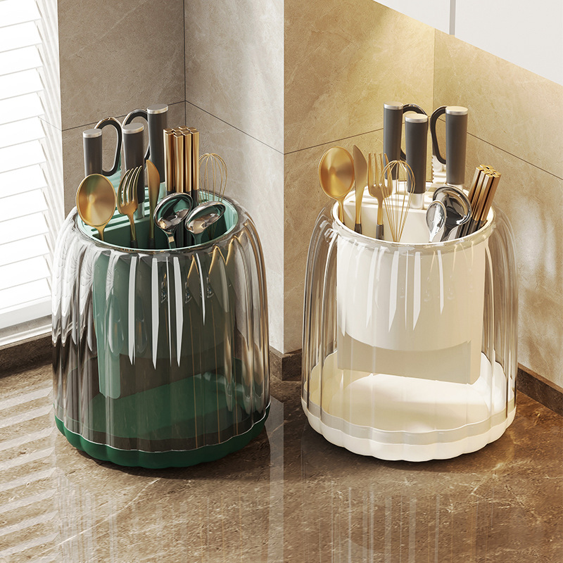欧式轻奢多功能旋转置物架家用沥水刀架网红创意可拆卸筷子收纳桶