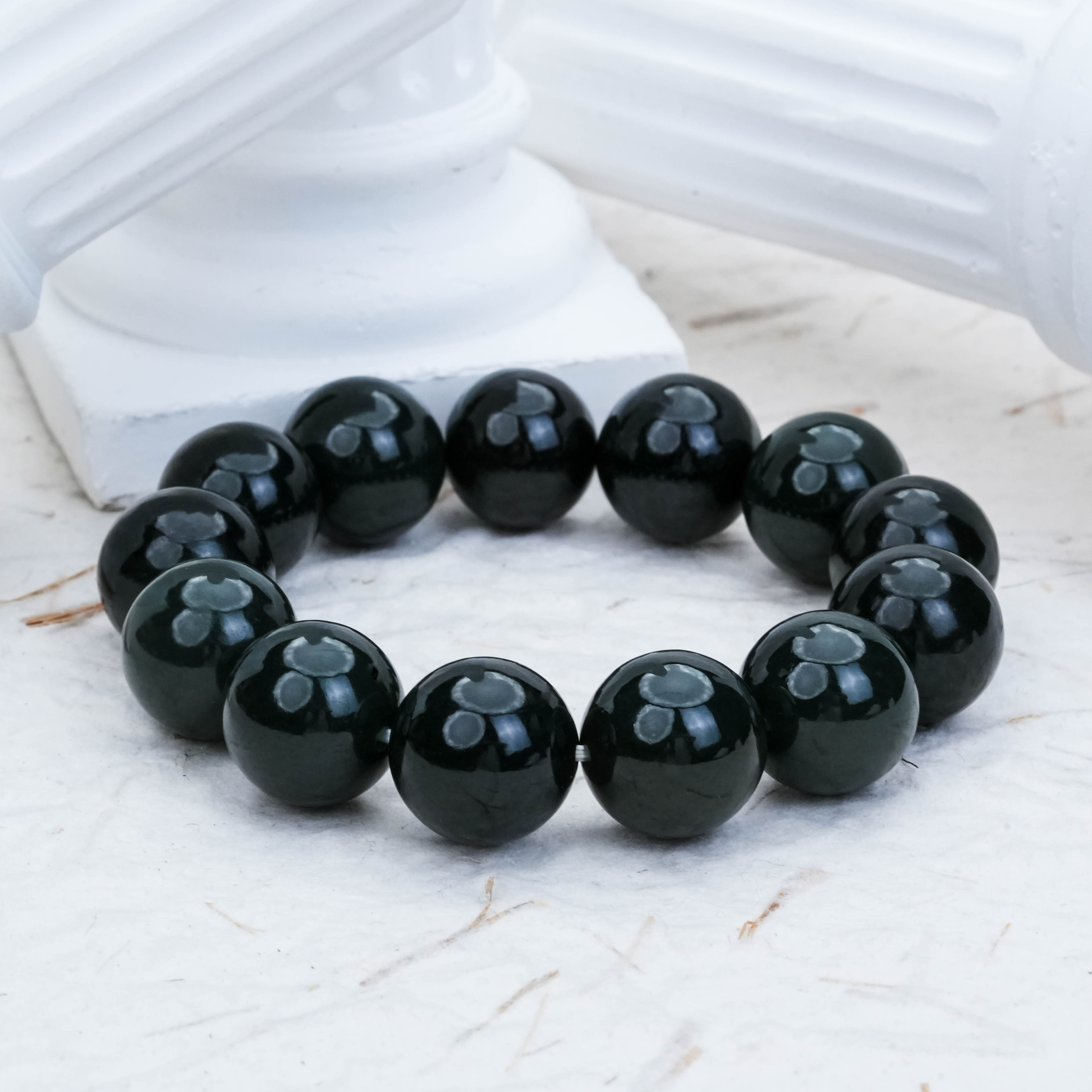 SC-095 和田玉 天然青玉多宝手串 珠径16mm