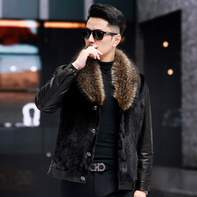 后背整貂新款戗驳领短款水貂头层山羊皮冬季加厚鹅绒外套7777-2