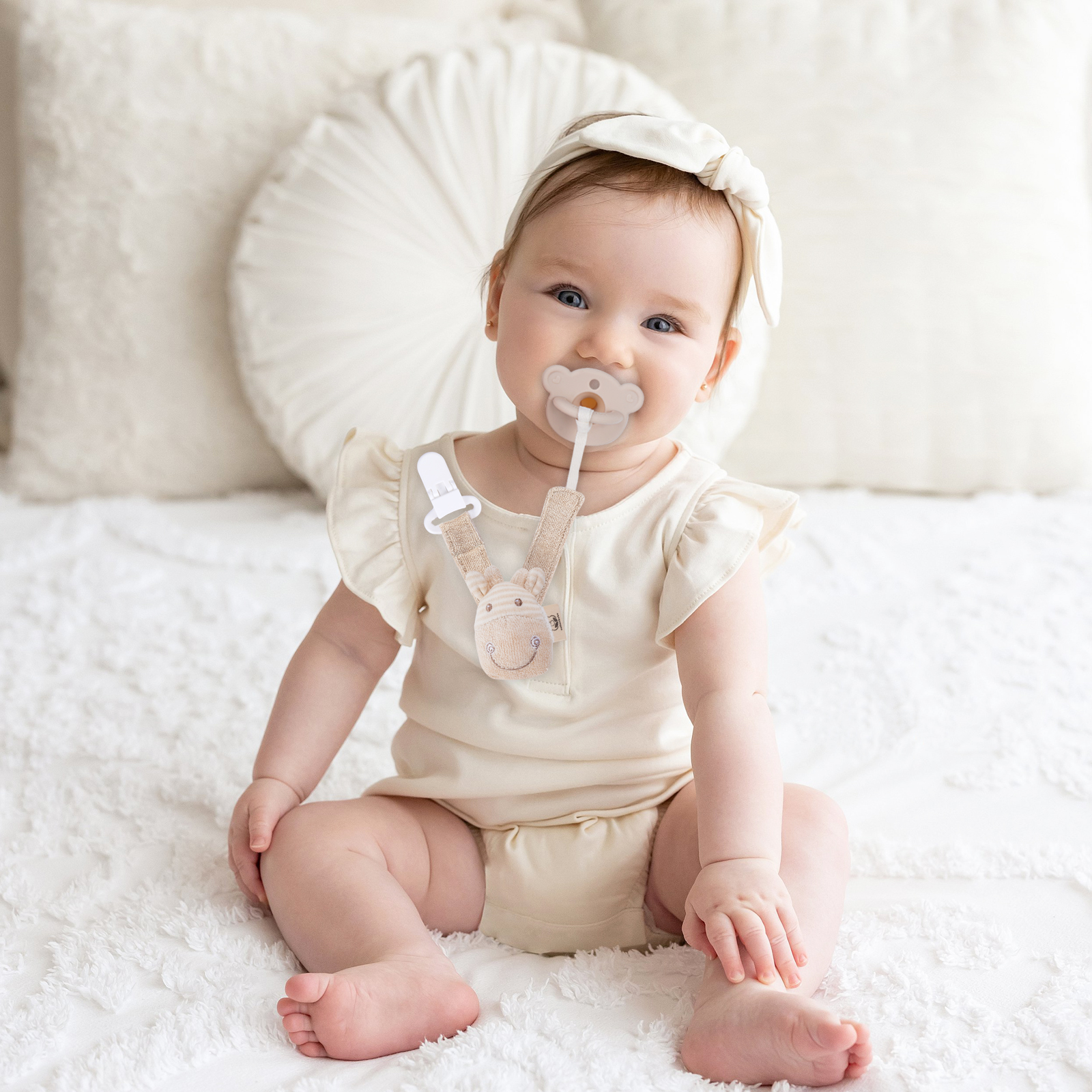 COTTONBEBE天然彩棉安抚奶嘴夹小棉童0-3岁婴幼儿安抚奶嘴防掉带