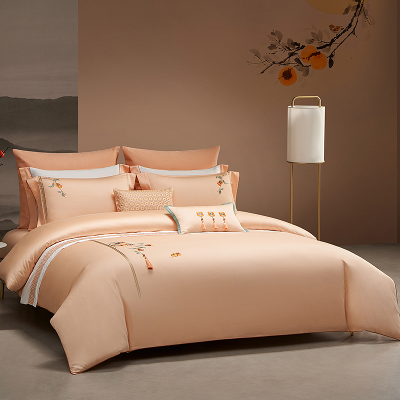 梦洁云锦素色刺绣：柿柿轻奢轻奢简约绣花