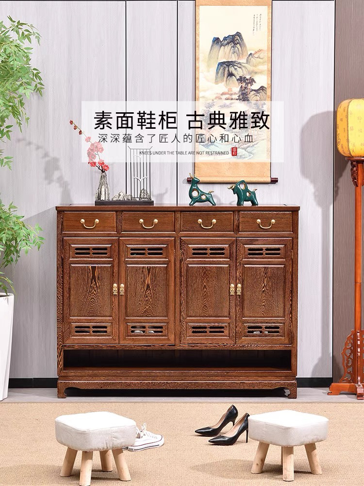 新中式红木家具实木鞋柜鸡翅木仿古门厅柜客厅双门鞋架组合储物柜
