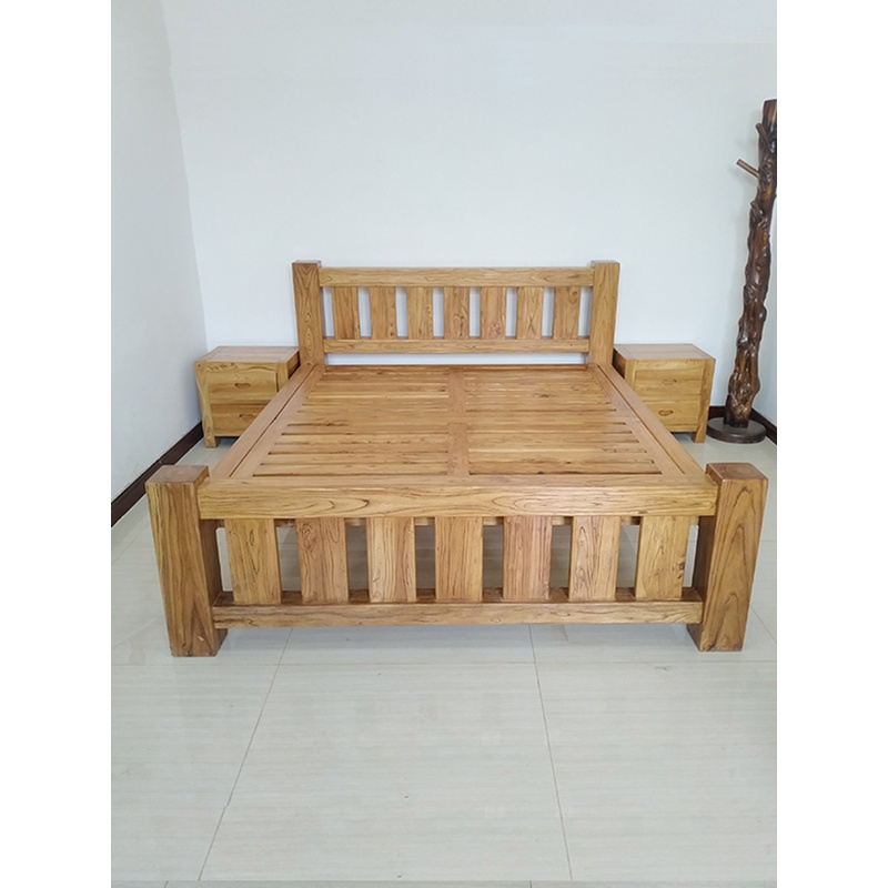 老榆木床全实木床双人单人床简约中式榫卯结构卧室主卧家具大床