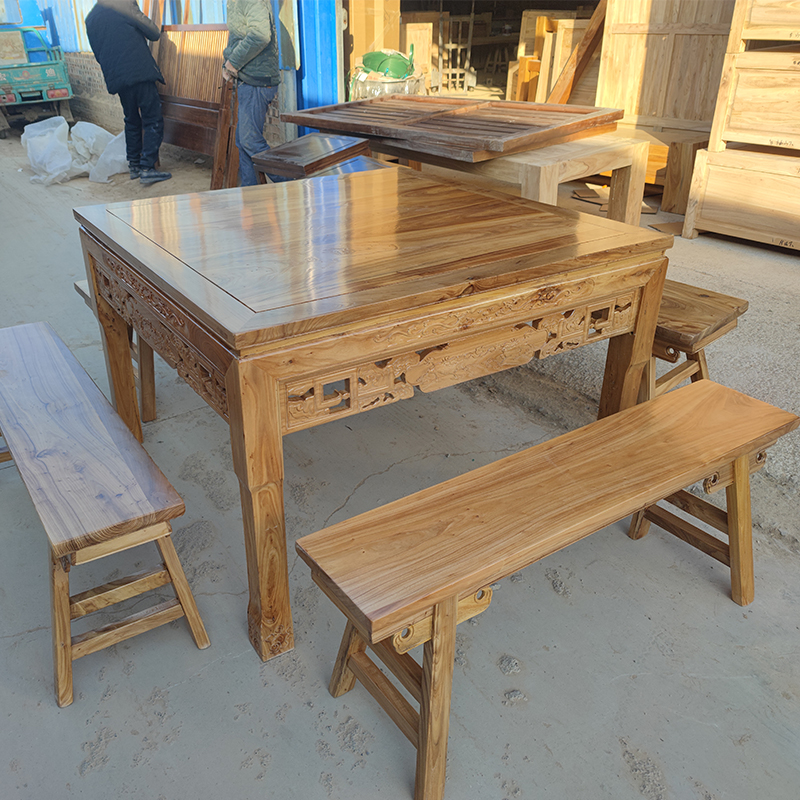 榆木八仙桌家用茶桌椅古典客厅桌子实木家具餐桌饭桌椅八仙桌实木