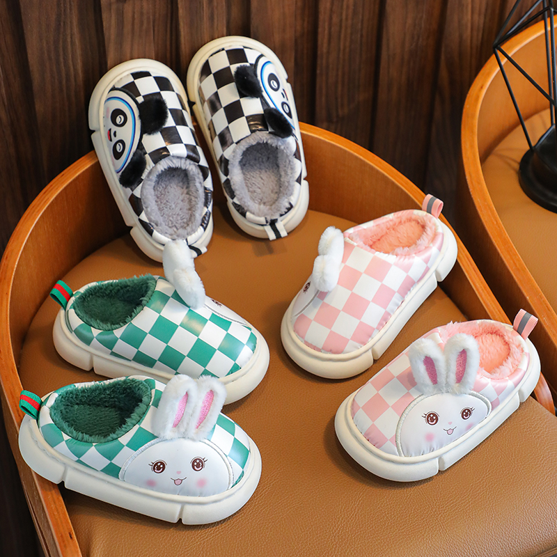 回力潮品儿童棉拖鞋冬男童女童室内皮面防水防滑女童宝宝家居棉鞋