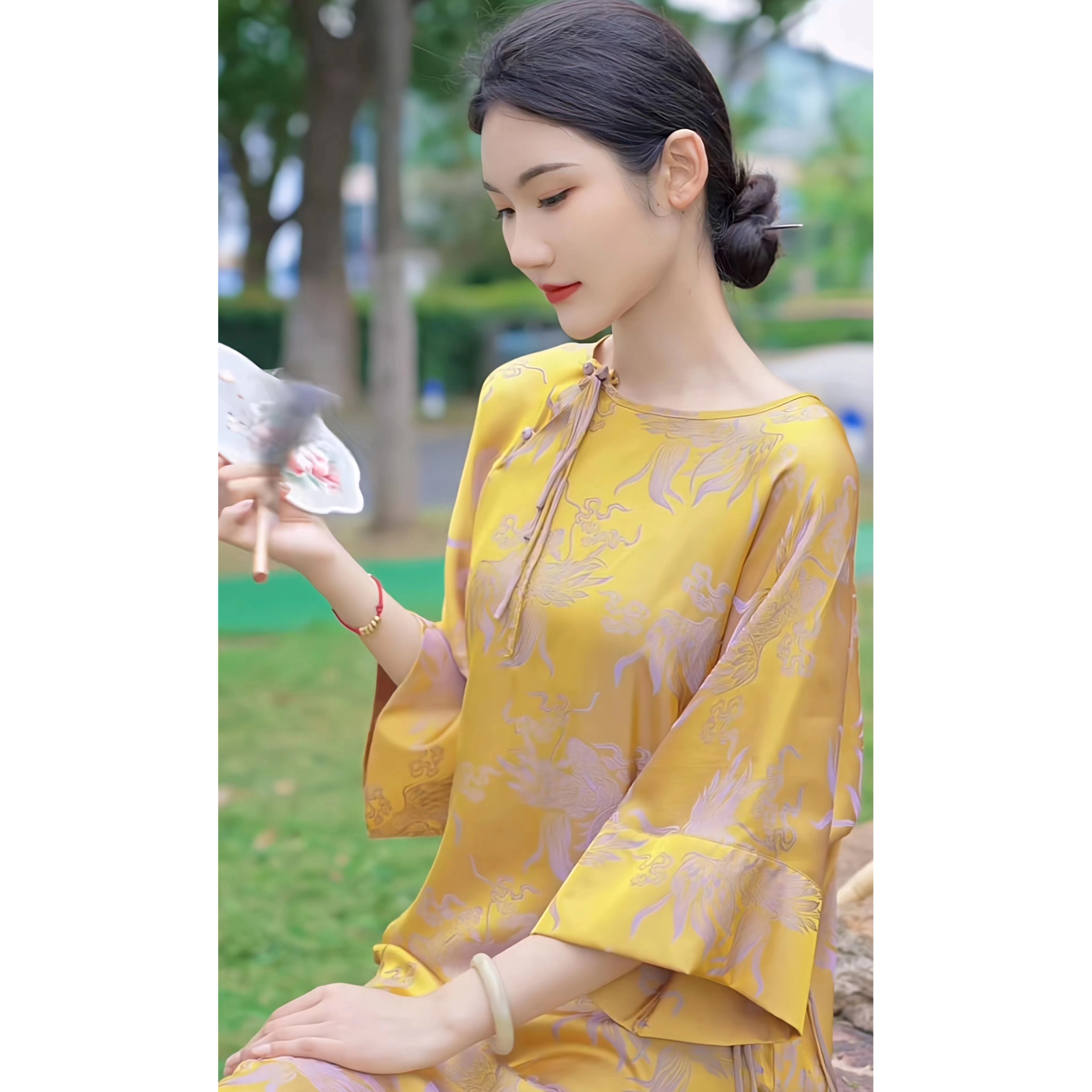 2337【锦鲤】重磅气质连衣裙中式复古宽松提花长裙女装高级感裙子