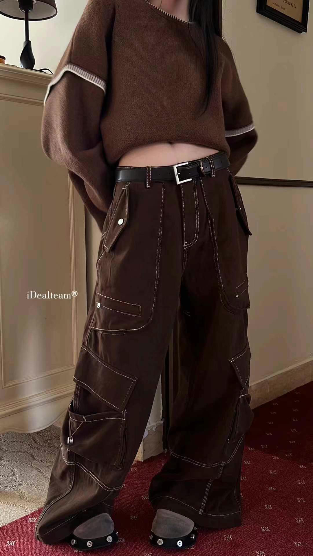 DAJII 特色口袋设计纯色斜纹羊毛呢廓形裤安哥拉暗影灰 