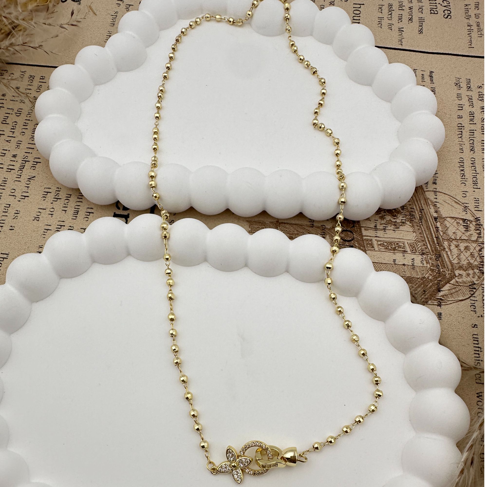 铜合金合成锆石项链 N0981时尚铜合金14K微镶扣子圆珠项链