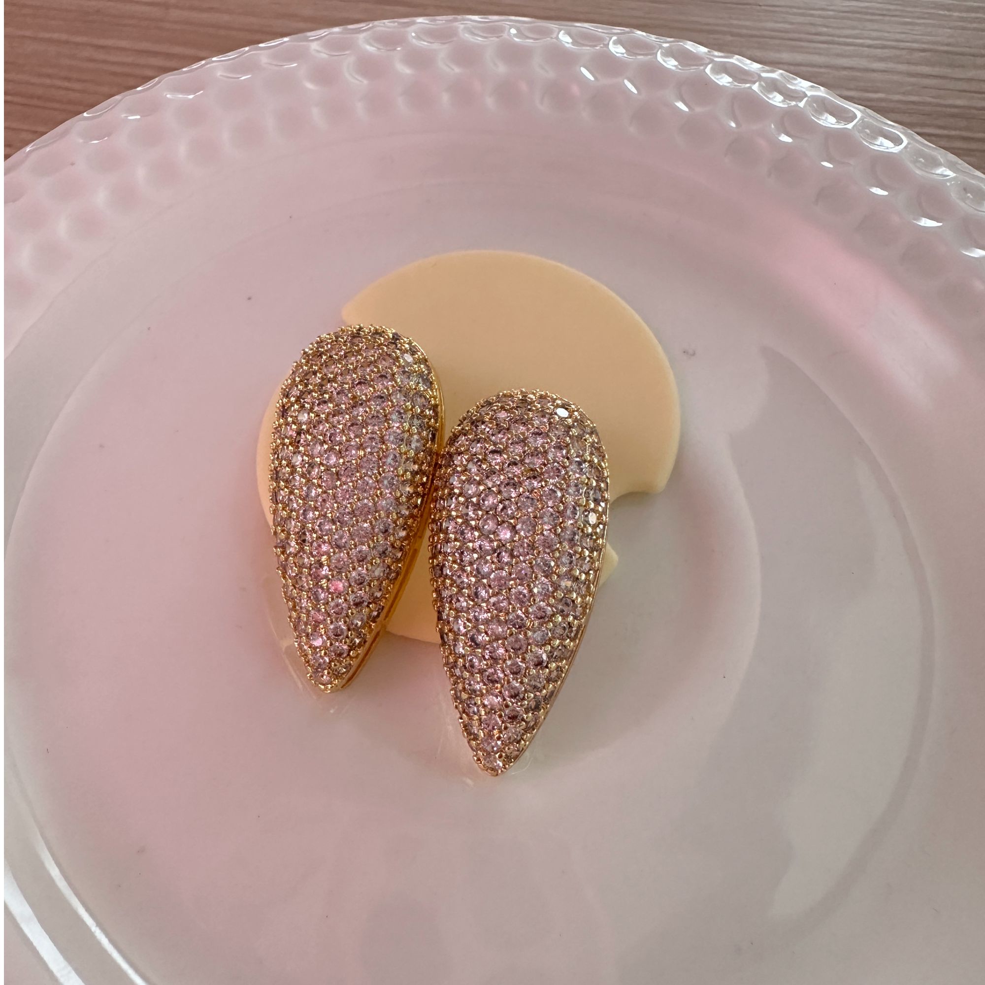 铜合金合成锆石耳饰 P0003小众水滴锆石耳钉