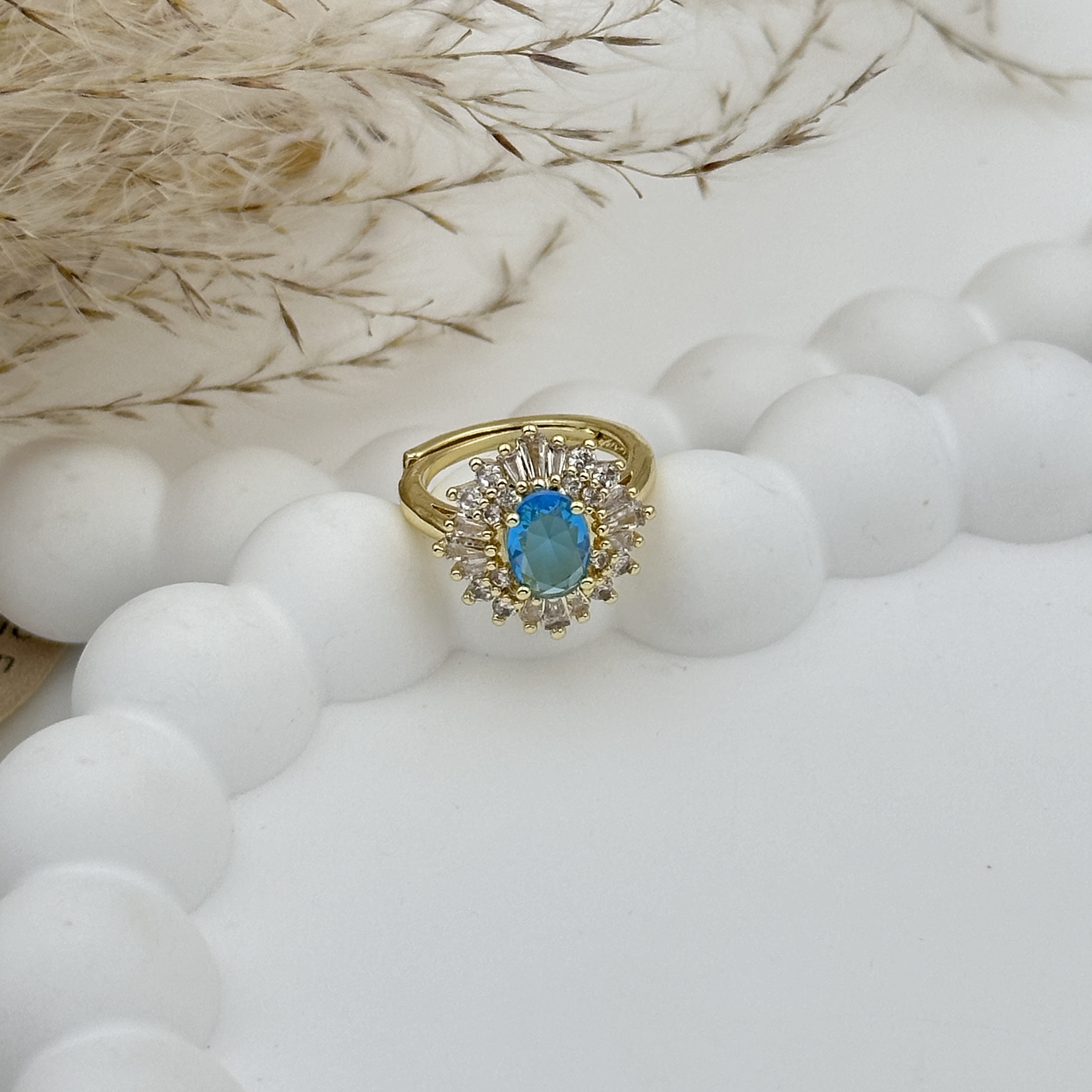 铜合金合成锆石戒指 K0021蓝色合成锆石戒指