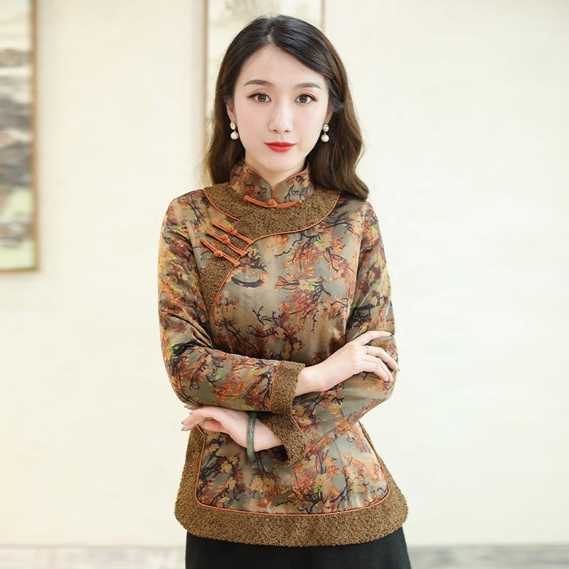 唐装2023冬装加厚保暖棉袄旗袍式上衣盘扣妈妈复古茶服中式女装