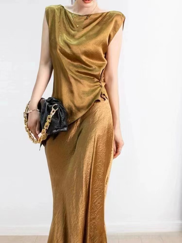 帝王锻面丝光垂感丁达尔穿搭褶皱肌理醋酸半身裙