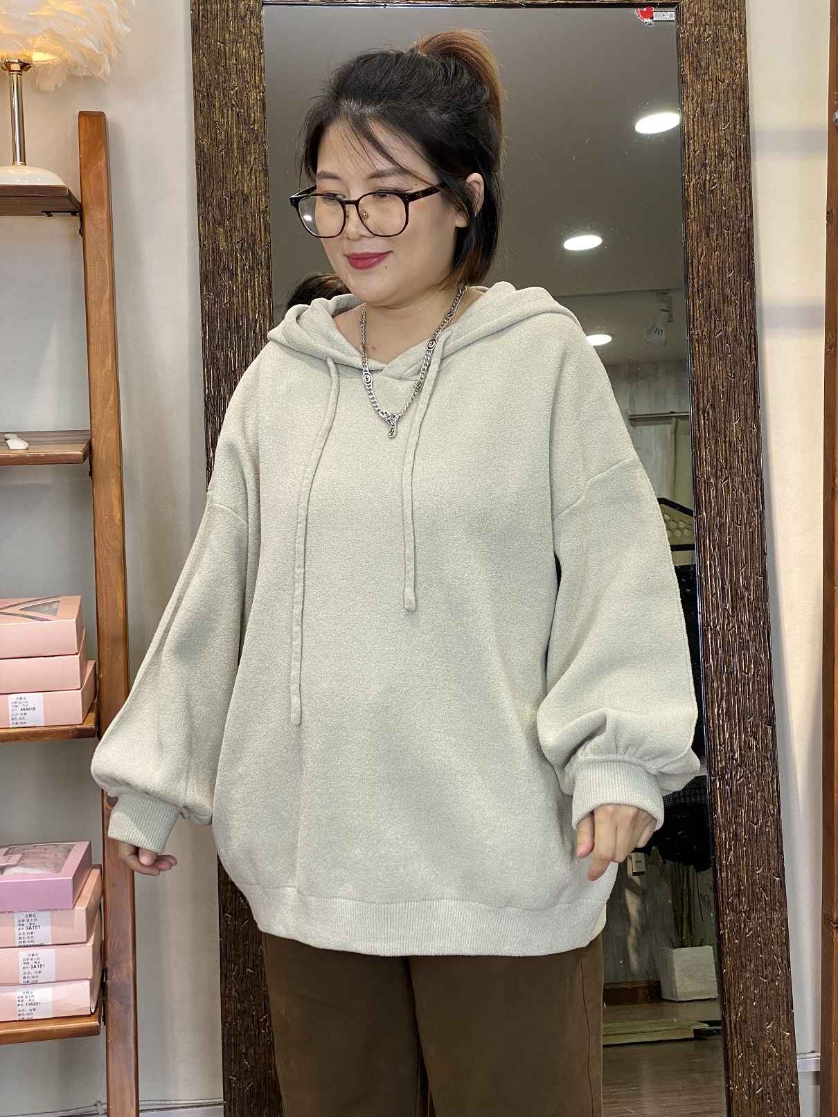 连帽加绒卫衣-10567大码女装秋冬棉质胖MM宽松纯色简约时尚百搭