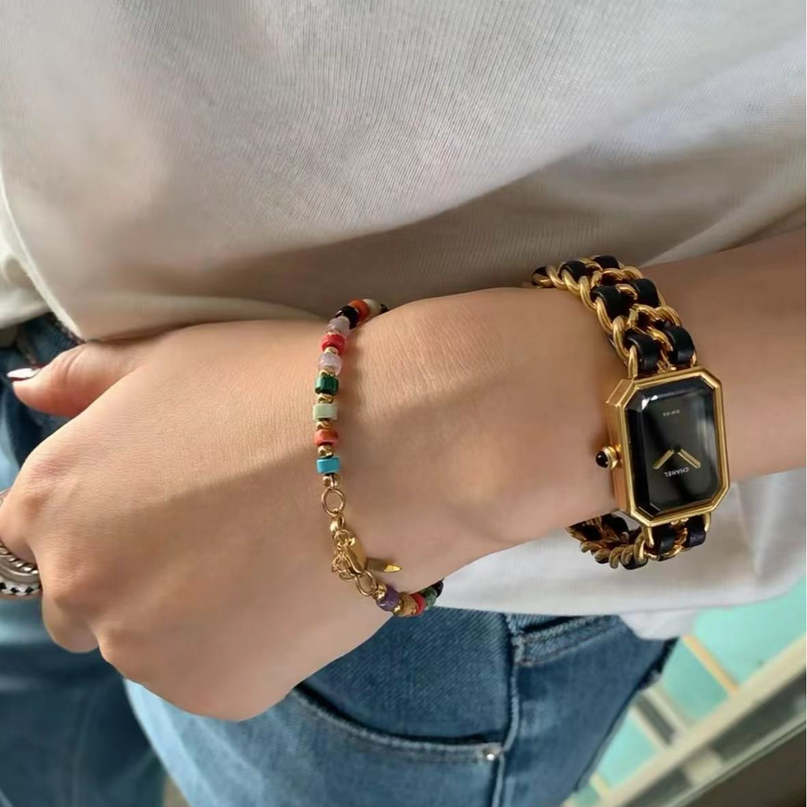 95新 AlooooohaVintage 香奈儿 中古黑金 方糖 手表