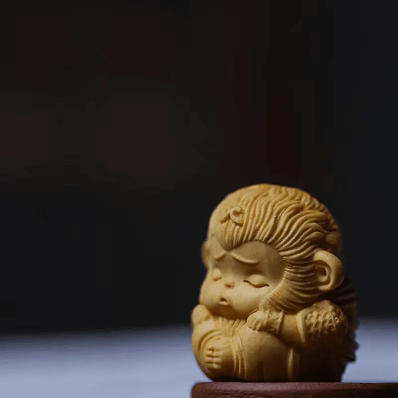 黄杨木雕刻生肖猴悟空手机链钥匙扣装饰挂件桌面摆件手工工艺礼品