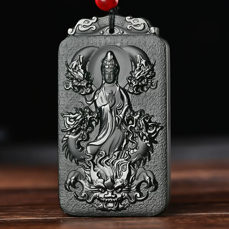 新疆天然和田玉塔青九龙护主观音精美男士挂件玉挂件