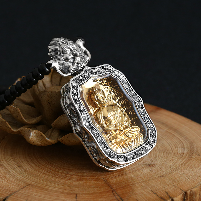 吊坠925银 本命佛吊坠纯银男士十二生肖佛牌国潮高档复古时尚项链