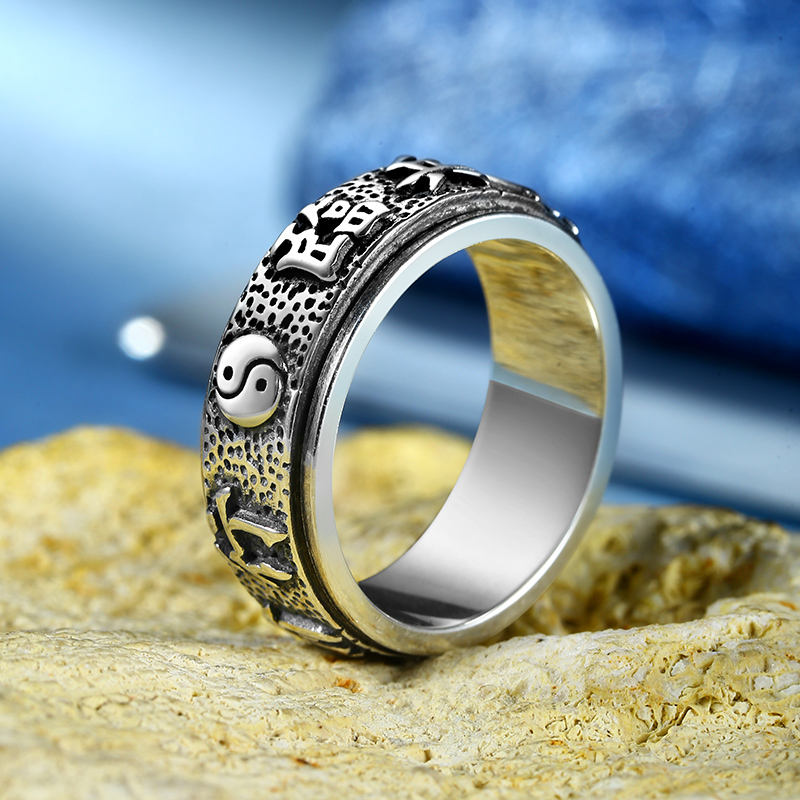 925银戒指 九字真言戒指纯银男士高级感复古可转动对戒食指女新款