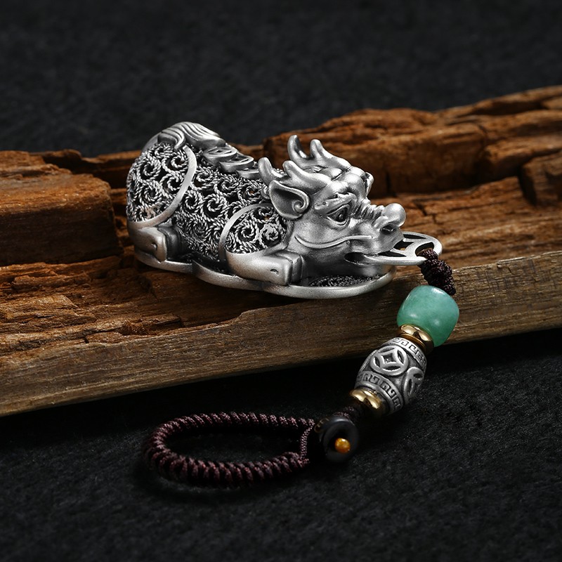 吊坠足银 古法立体貔貅纯银吊坠男款编织项链挂坠999足银复古挂饰
