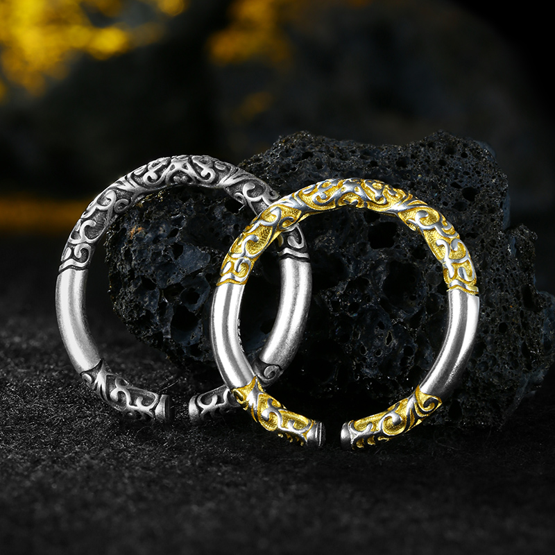 925银戒指 黑神话悟空如意金箍棒戒指纯银男女复古祥云情侣款爆款