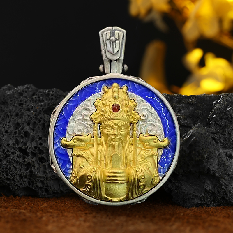 吊坠925银 新款转动龙五爷吊坠纯银男女款藏式复古可打开八卦项坠