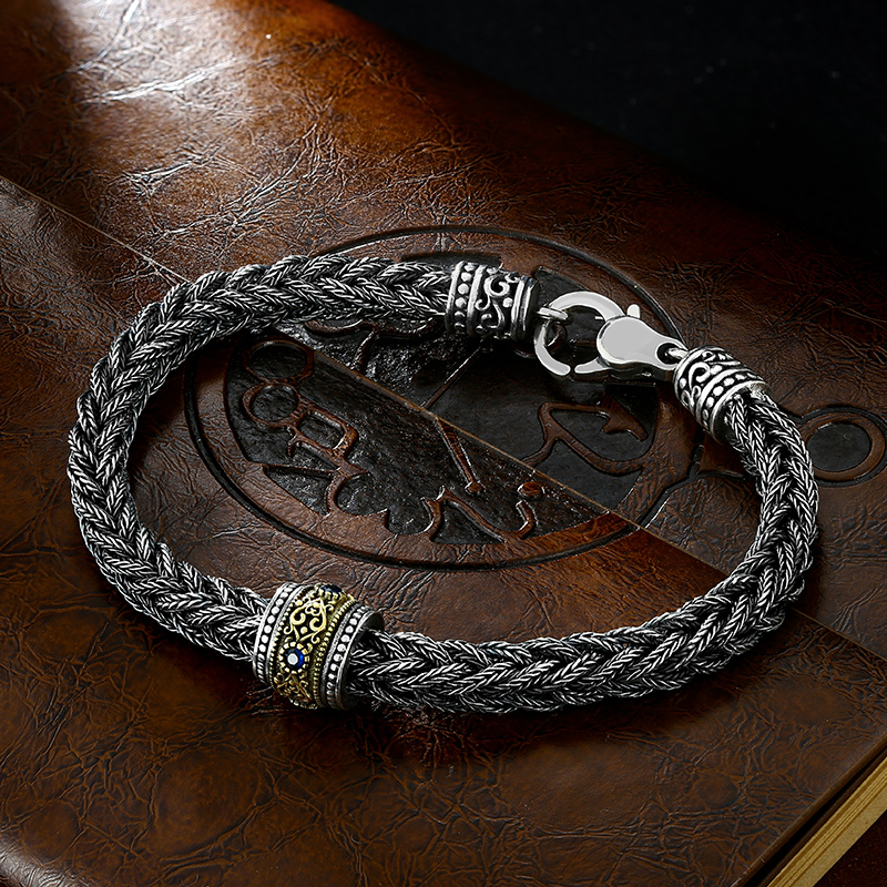 船承 链子925银 转动珠狐尾纯银手链男士潮时尚女款手工复古嘻哈