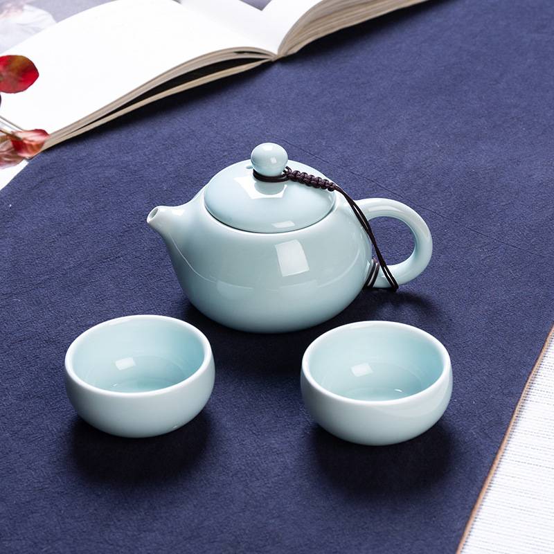 晟翔特价青瓷旅行茶具定窑一壶二杯功夫茶具套装两杯年货促销