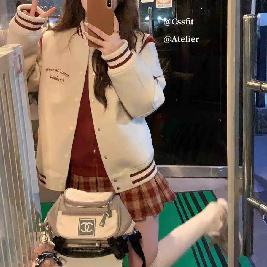 美式复古慵懒宽松棒球服外套女秋冬加厚韩系百搭撞色显瘦夹克上衣