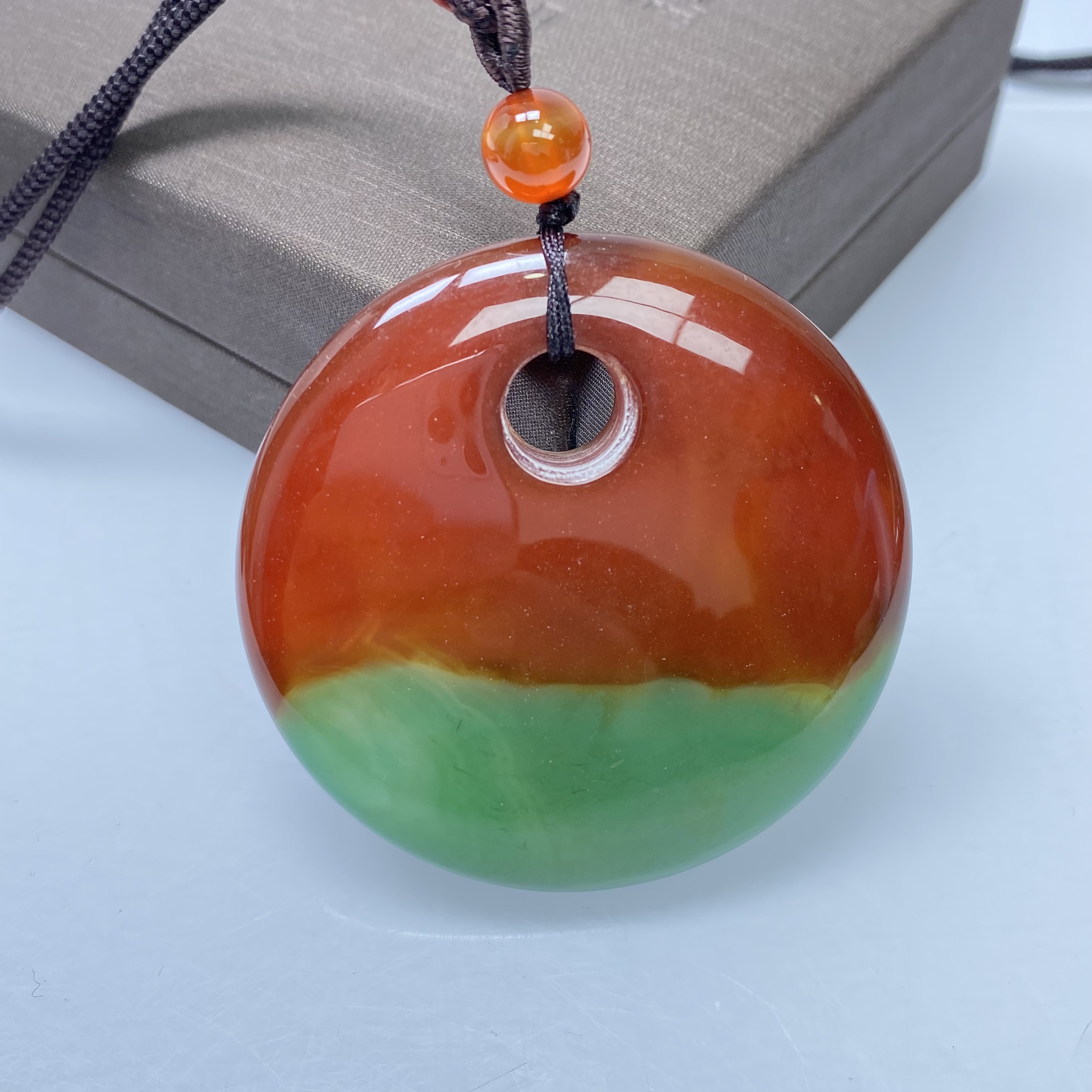 尺寸约53x11天然正品玛瑙玉石盐源孔雀红绿宝平安扣