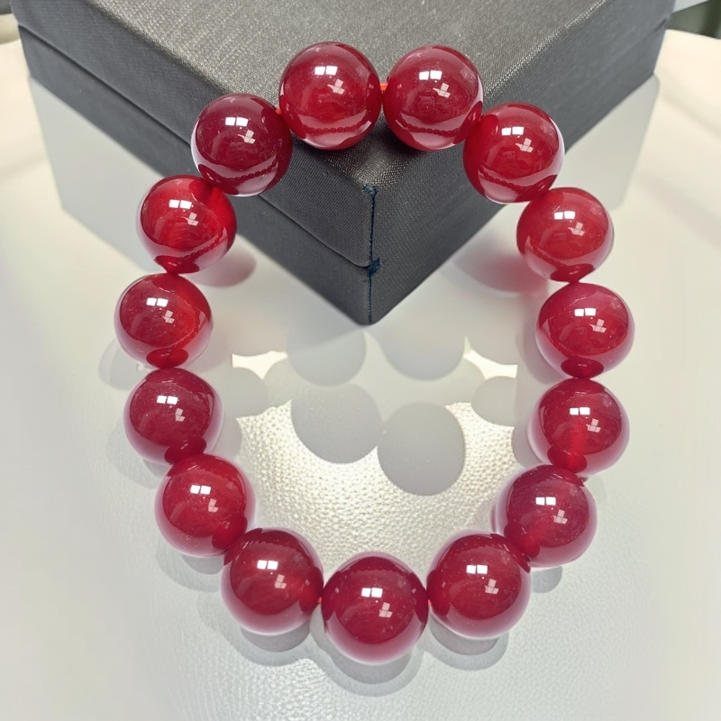 尺寸约14mm14颗天然正品玛瑙玉石鸽血红手串男女同款