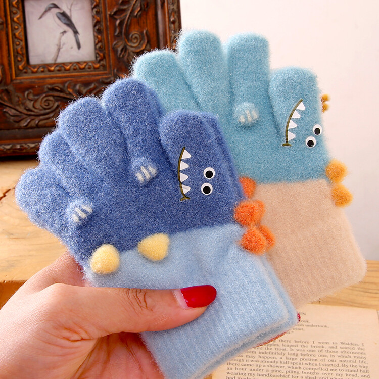 儿童五指手套冬季3-6岁5宝宝分指保暖冬天可爱恐龙幼儿园男童女孩