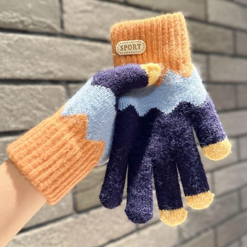 儿童五指手套冬季中大童5-10岁小孩男童女孩全指保暖针织毛线手袜