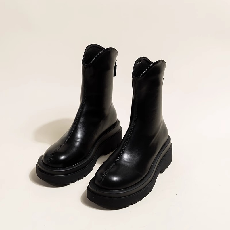 CK切尔西靴女短靴女增高小个子2023春秋新款厚底v口中筒靴女