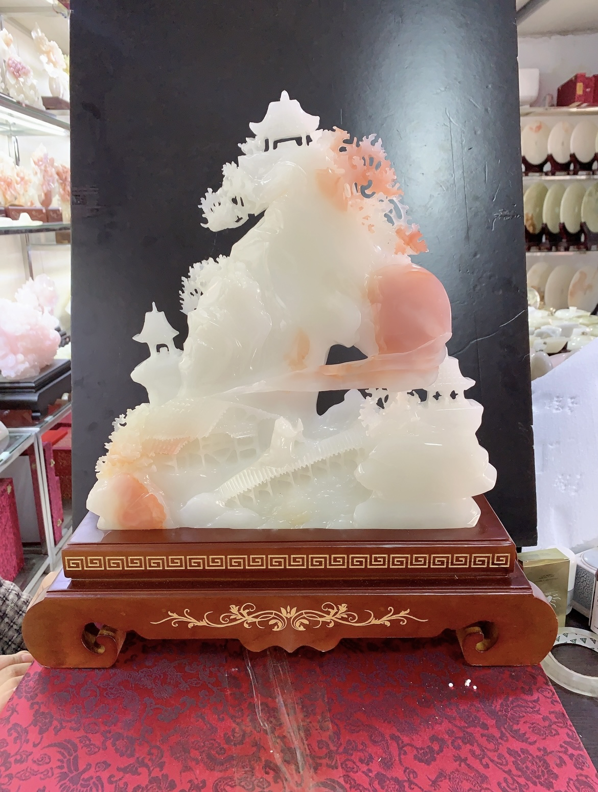 （红花冰玉山水）家居摆件装饰品客厅办公室玄关乔迁送礼高档礼品