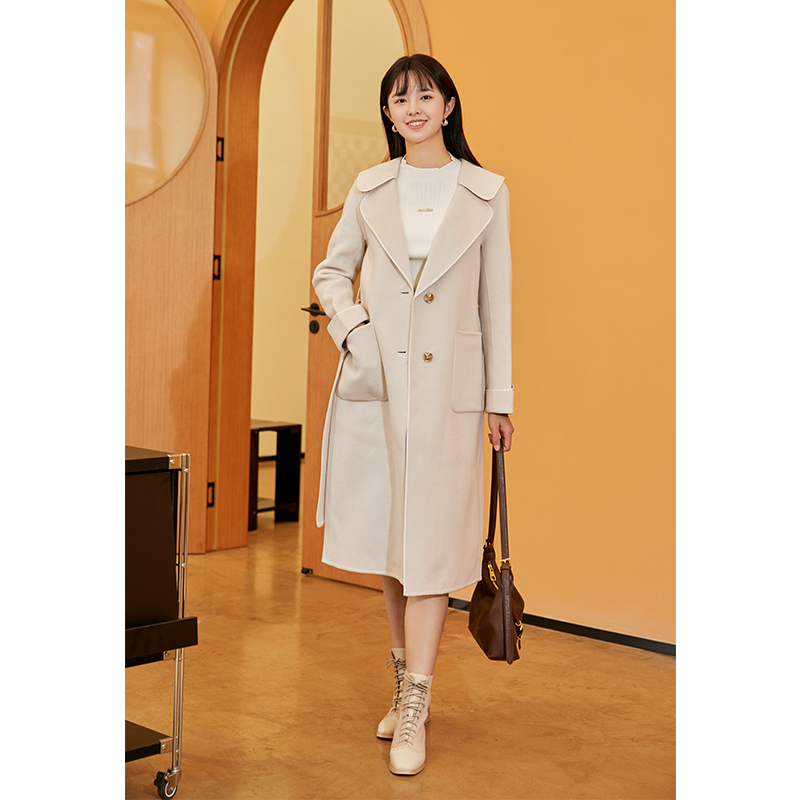 朵以2024冬季新款双面呢大衣外套长款呢外套38DD733122