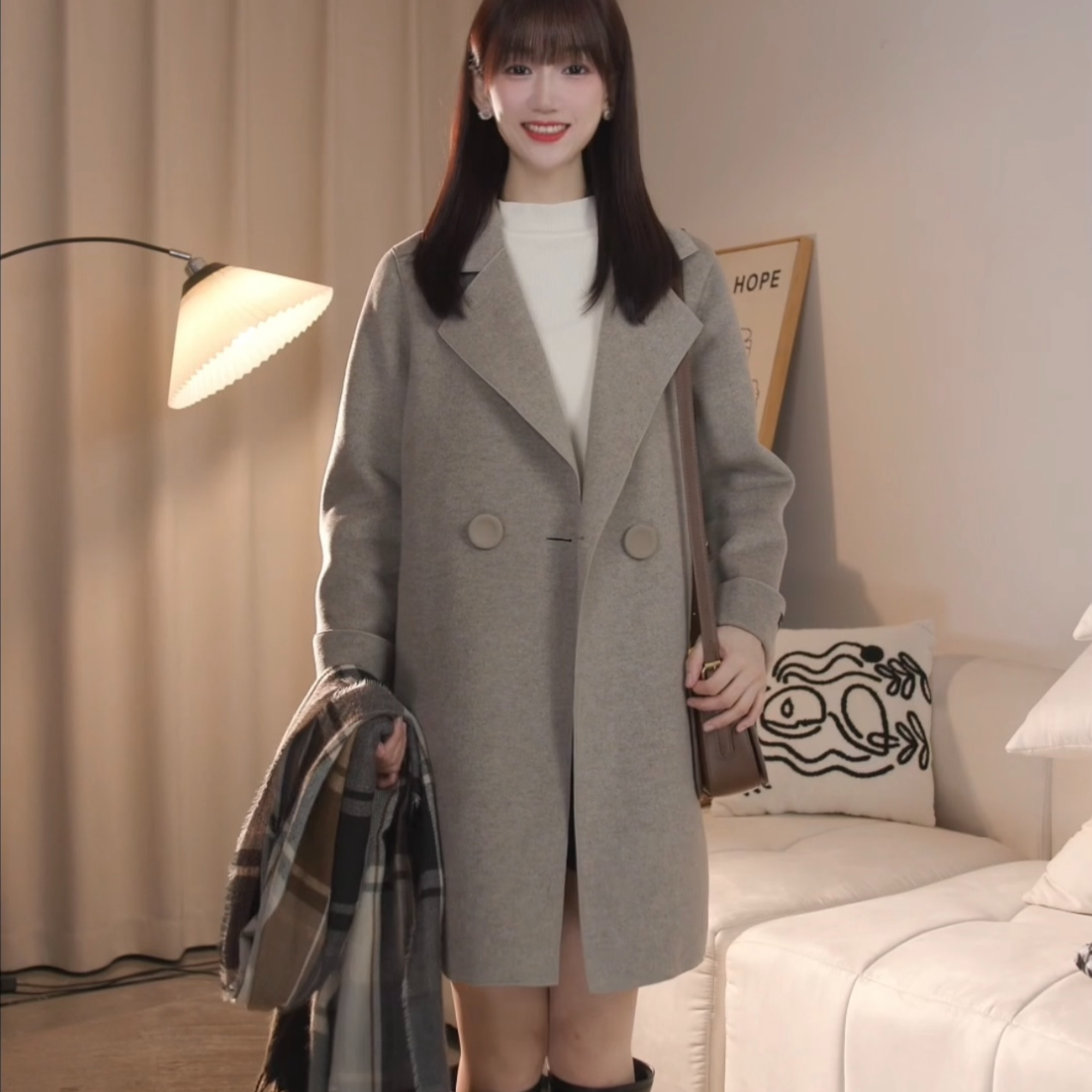 2024秋冬高品质双面毛呢大衣女中长款百搭气质大衣外套021