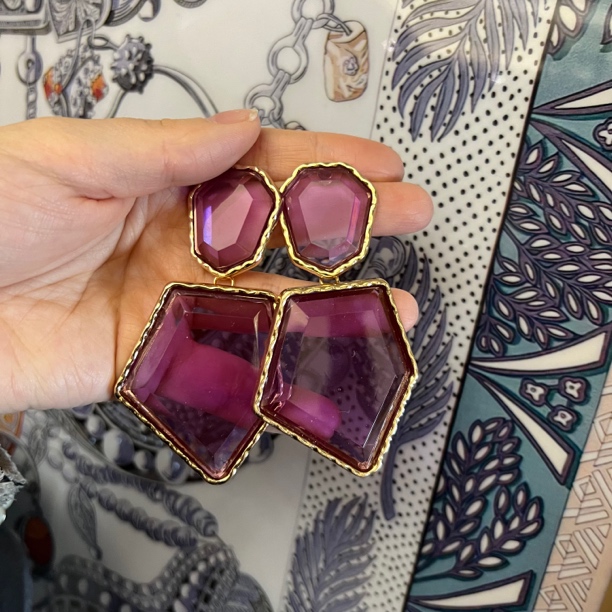 铜合金耳饰 个性紫色方块耳环