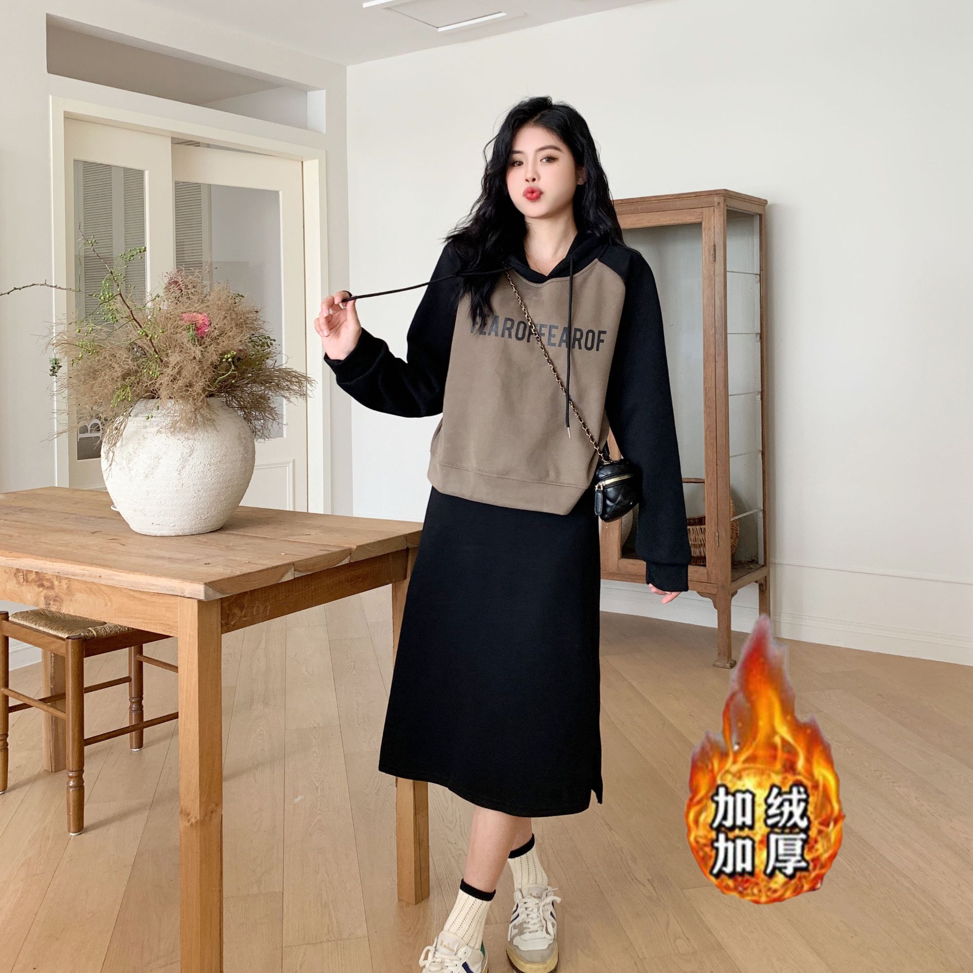 （80-200斤）休闲裙子套装秋装搭配一整套卫衣半身裙两件套裙装1664