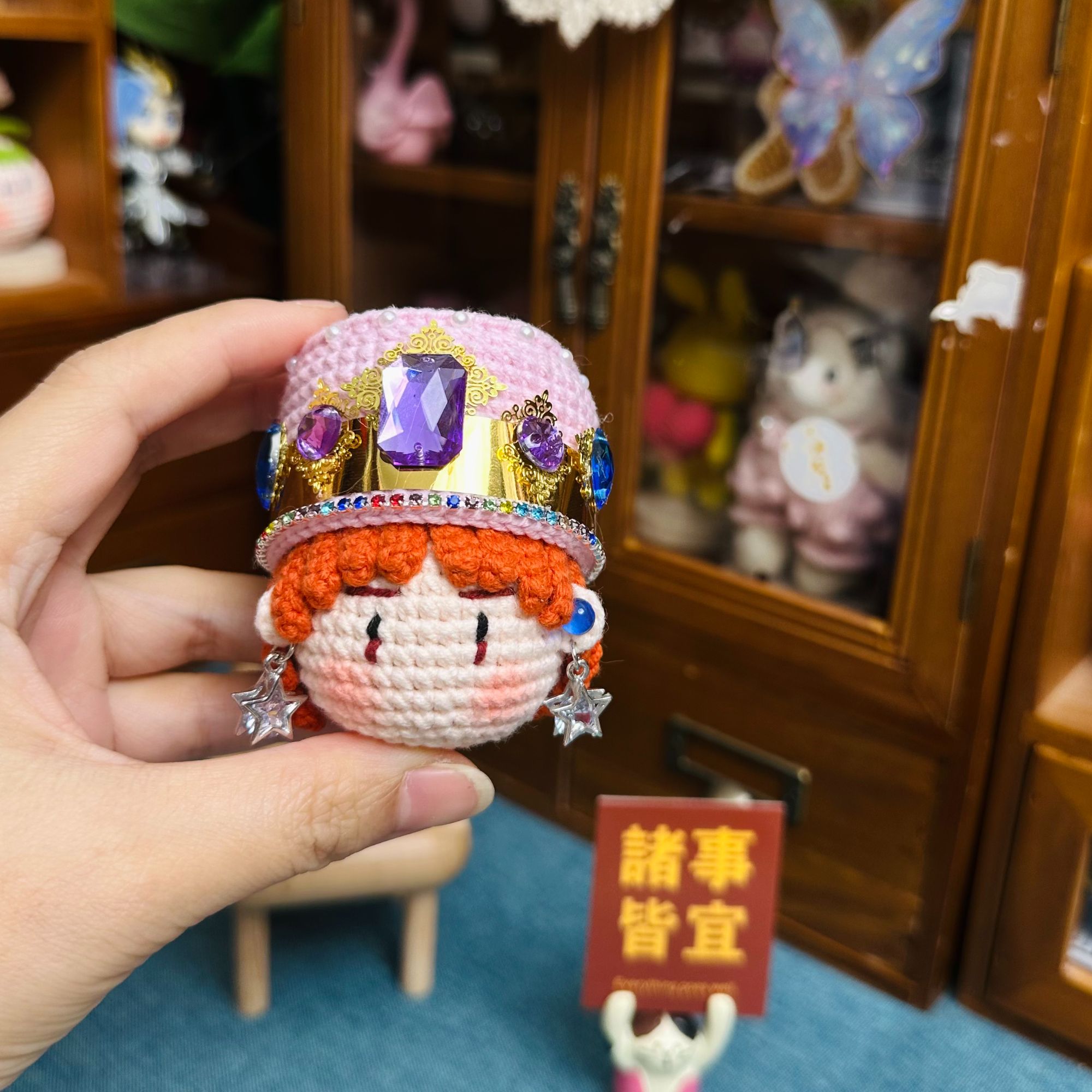 现货成品手工钩织玩偶毛线团子个性可爱羊角龙包挂件胸针车挂饰品