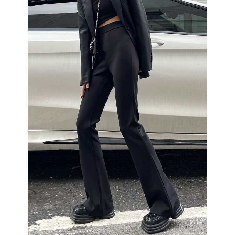 微喇叭西装裤女秋冬新款高腰修身显瘦休闲黑色拖地微喇马蹄裤子