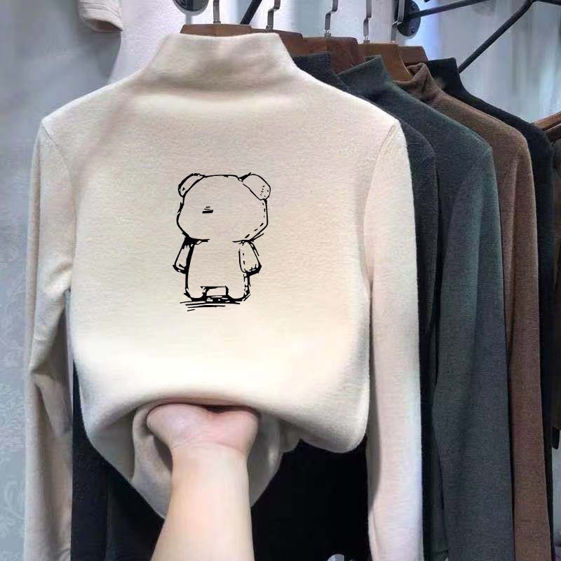 儿童德绒打底衫秋冬女童t恤半高领中大童加绒保暖上衣