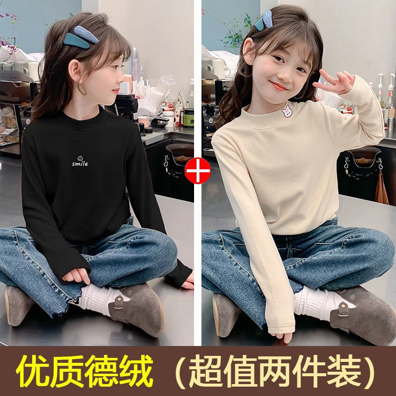 贝尔熊儿童德绒打底衫秋冬新款女童半高领中大童保暖休闲上衣
