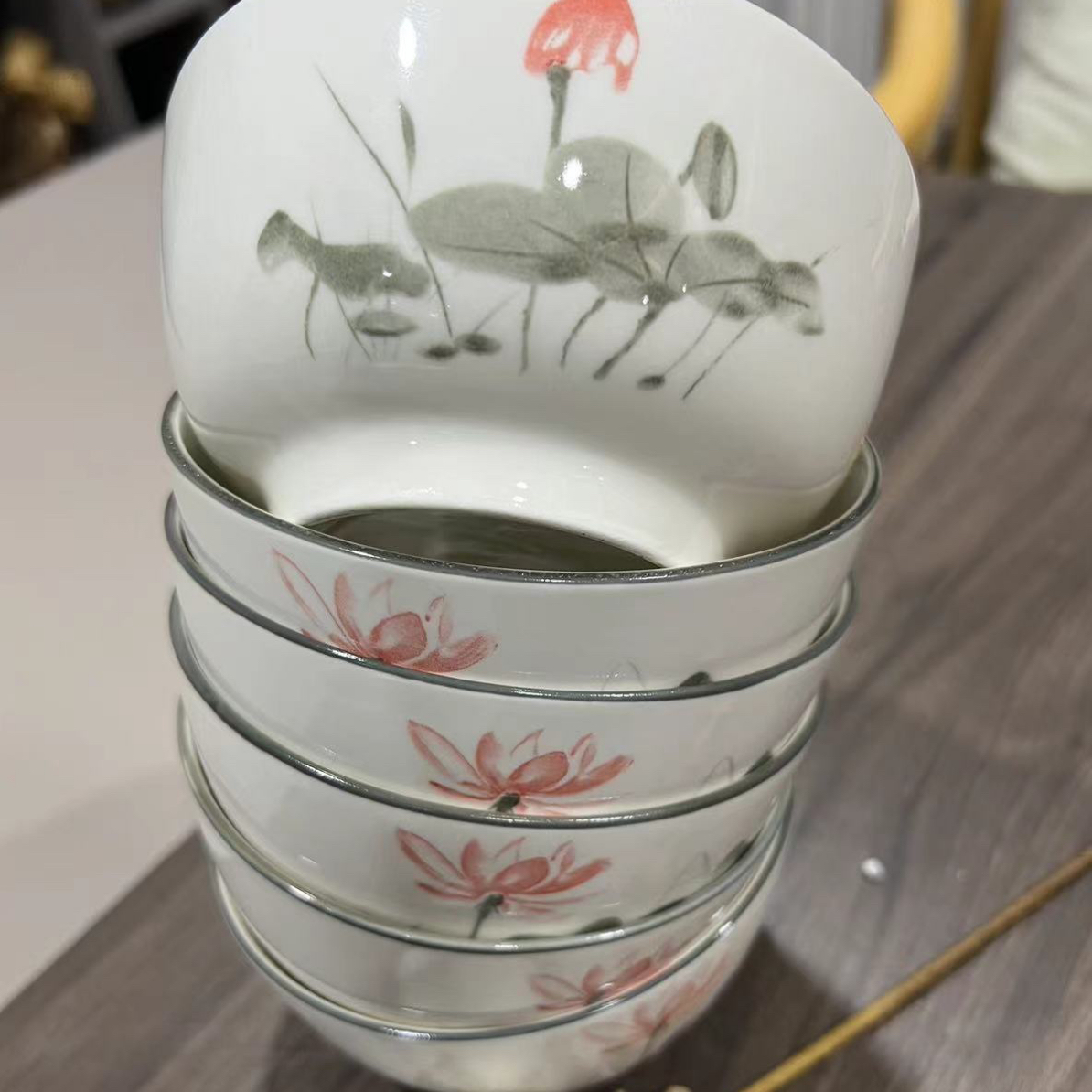 【宠粉福利】6支装！荷花水墨风米饭碗釉下彩