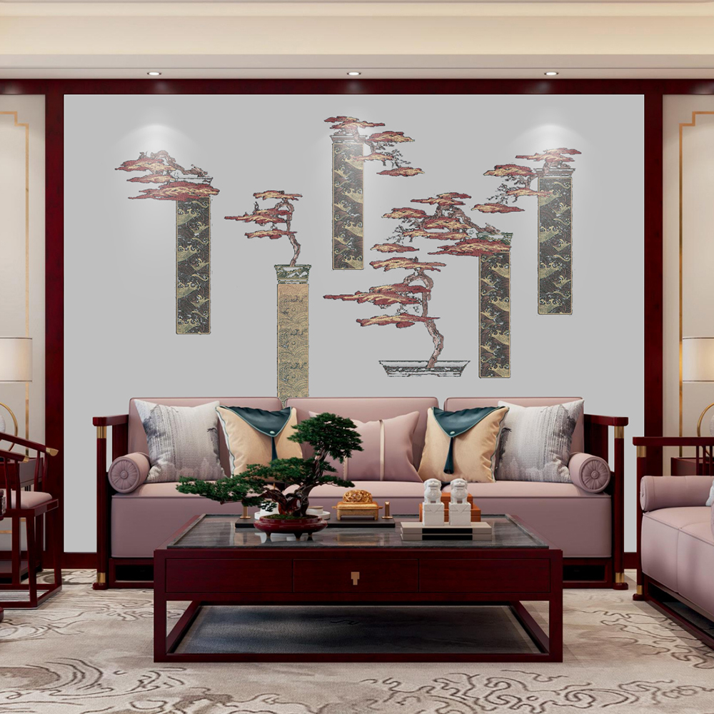 刺绣茶室背景背景办公室刺绣壁布背景刺绣背景墙刺绣壁布背景墙