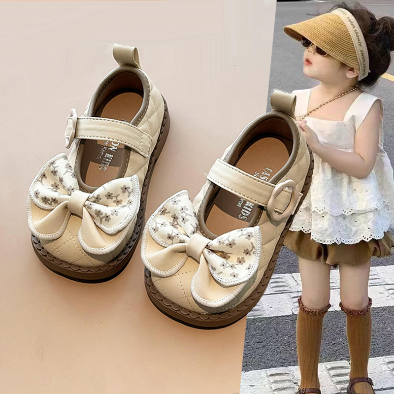 夏季新款女童公主鞋儿童蝴蝶结女孩单鞋软底宝宝豆豆鞋女小童皮鞋
