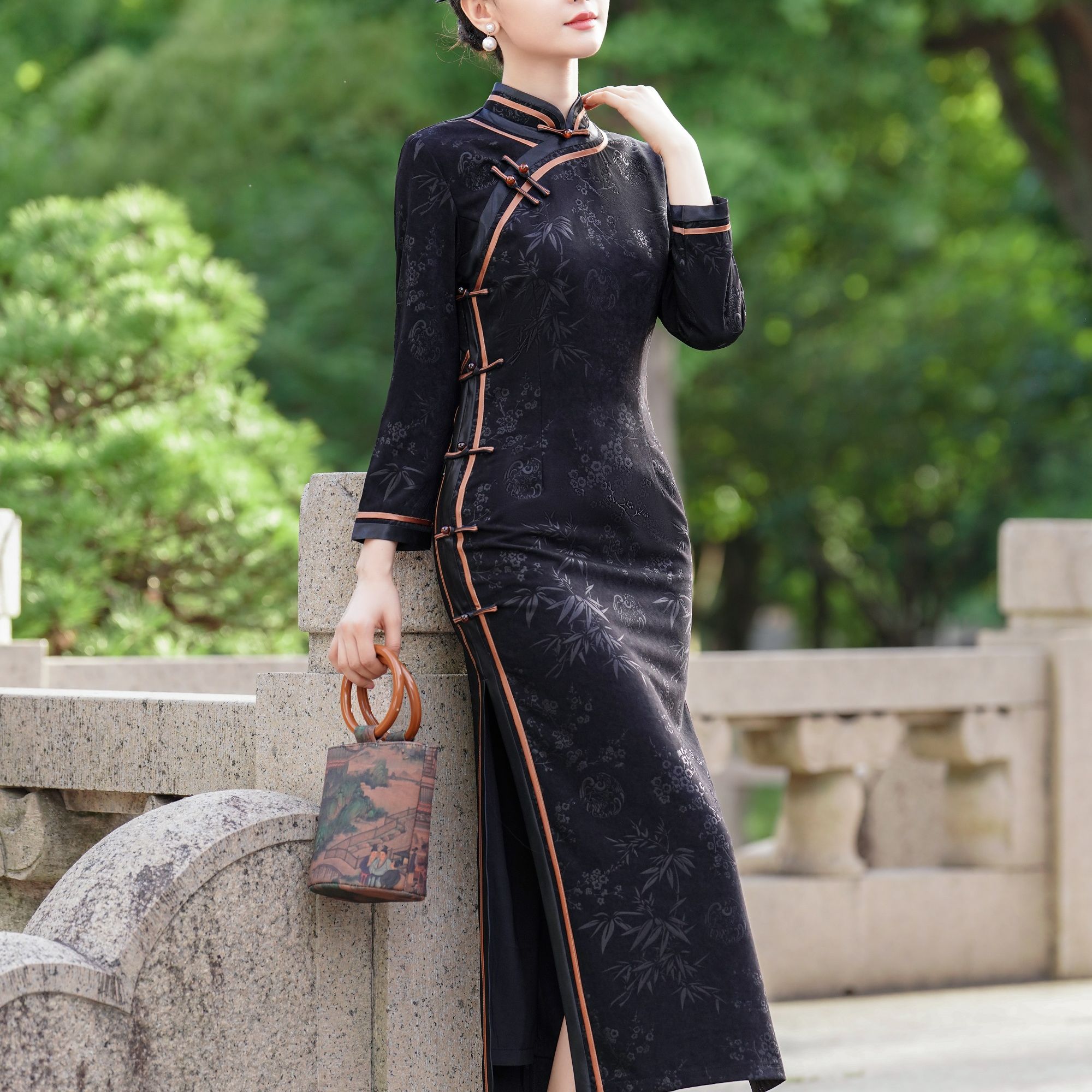 【夜色梅竹】2024年新中式春季新款复古百搭日常淑女旗袍