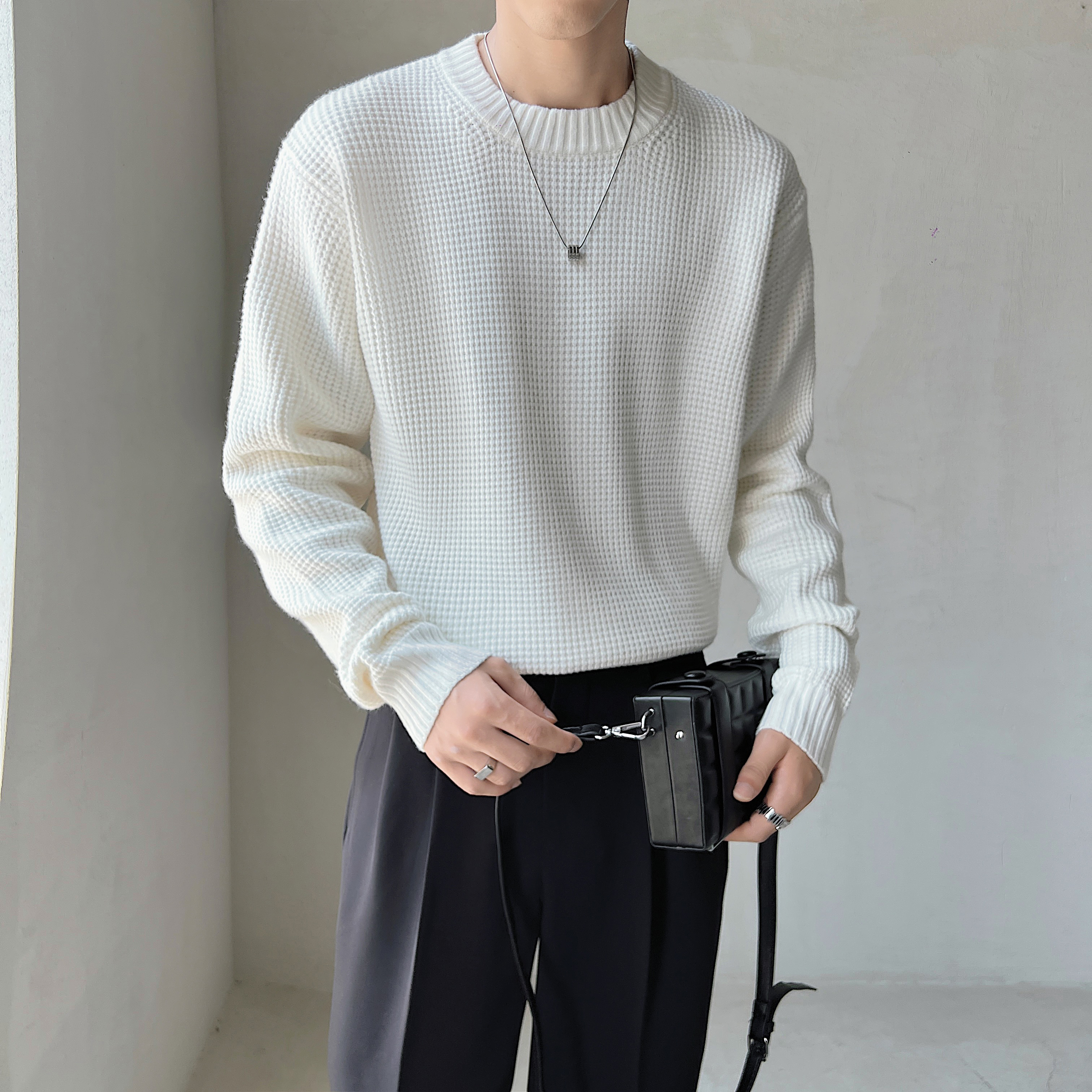 M60秋冬设计感粗线ins毛衣男长袖针织衫休闲打底衫轻熟风百搭毛衣