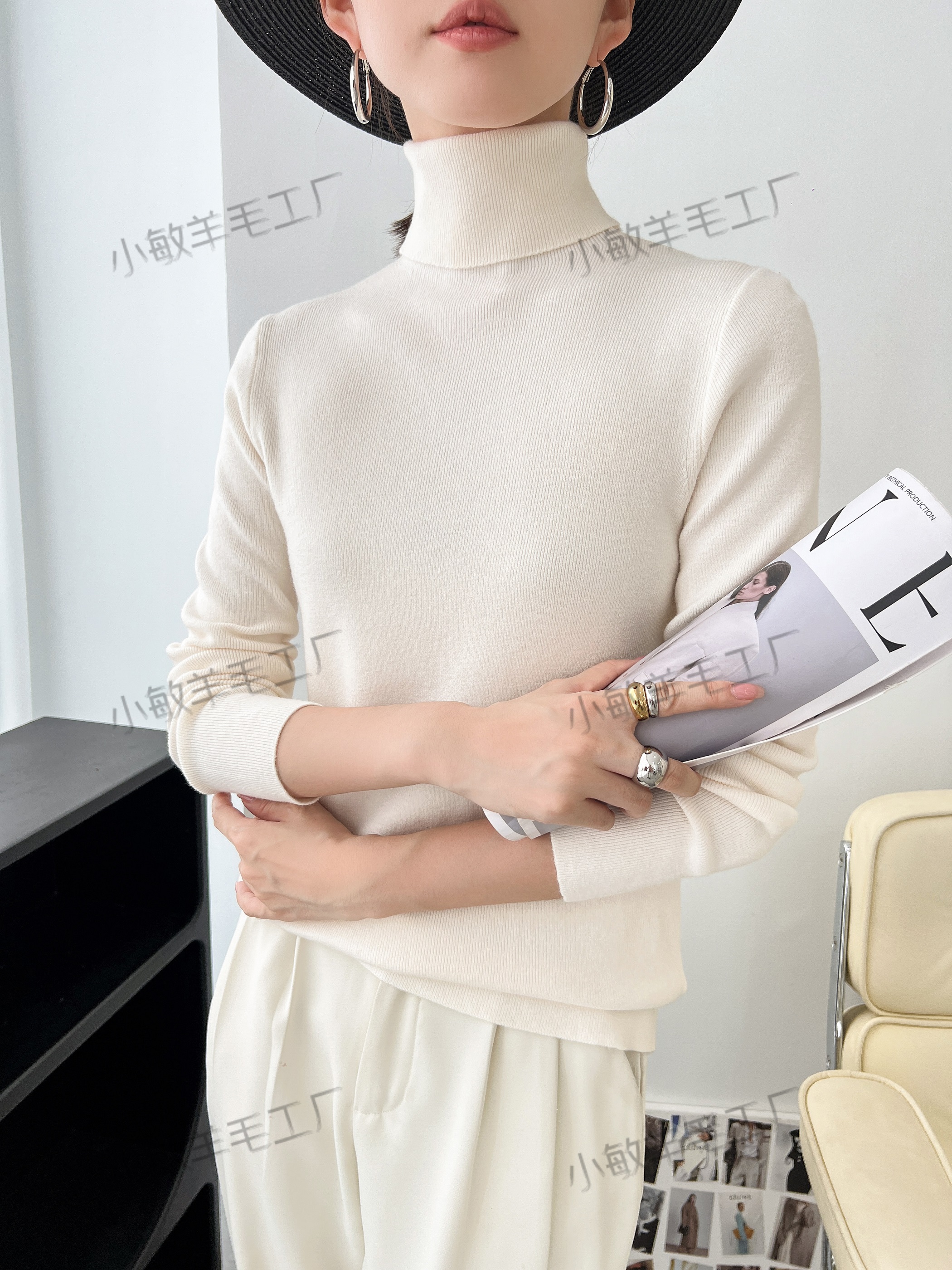 【高堆领】秋冬新款百搭修身打底衫亲肤时尚纯色针织衫