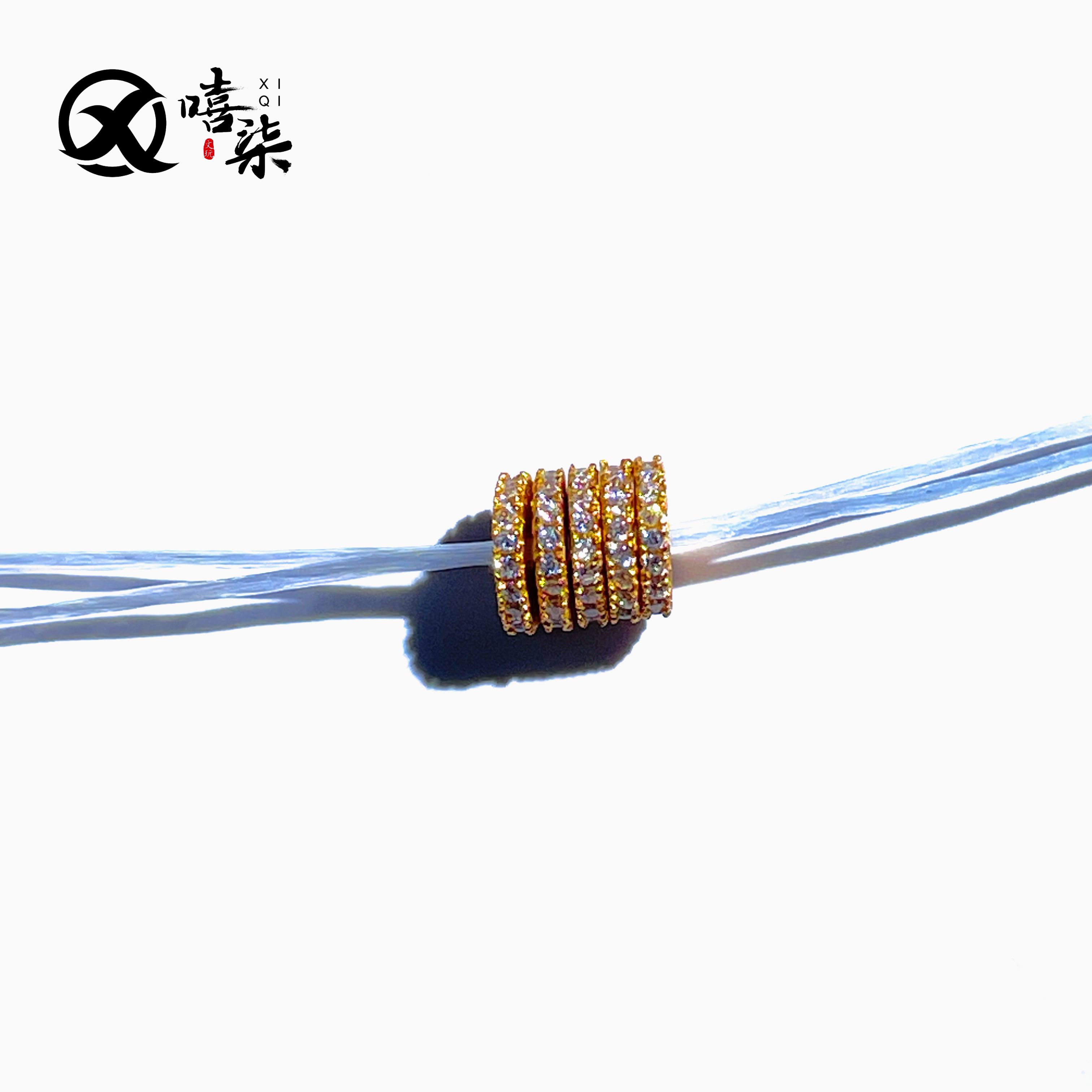 925银银制品 Q237【满钻银镀金薄隔片一对】6.5x1.2 百搭文玩配饰